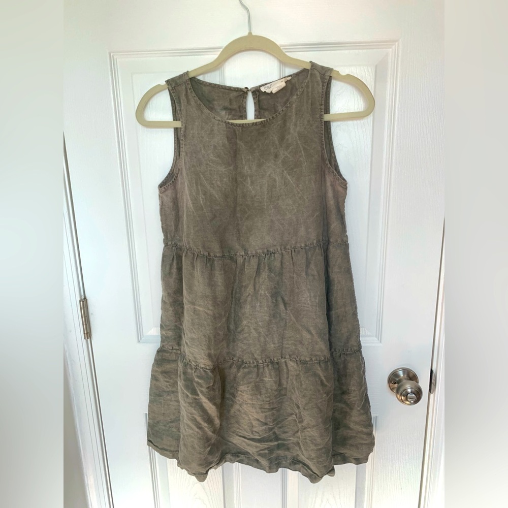 C & C California 100% Linen Green Shift Dress XS